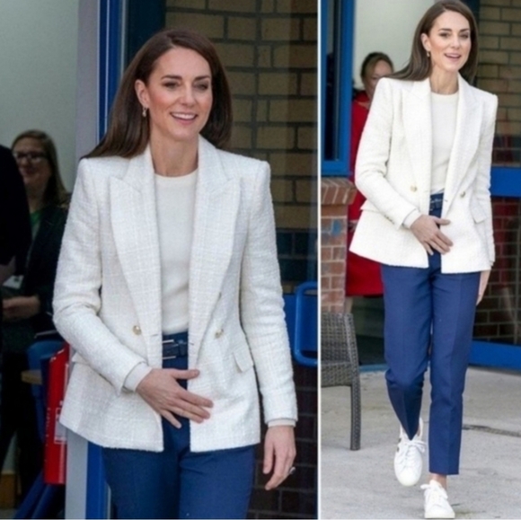 Zara Textured Double Breasted Tweed Blazer Kate Middleton  Size L - Picture 8 of 16